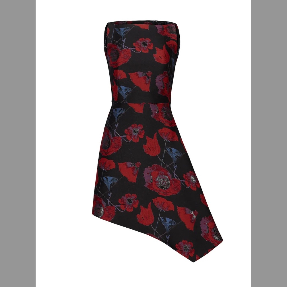 Osman Red Floral Asymmetrical Dress